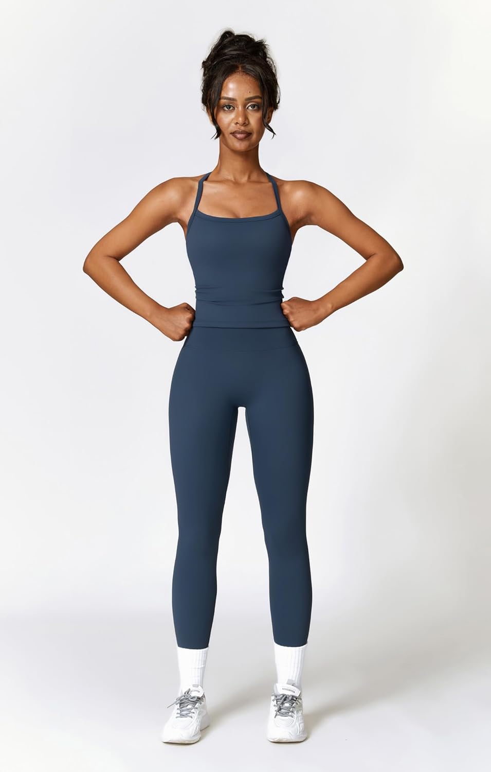 Womens Workout Sets Two Piece Cross Back Tank Top Matching High Waist Leggings Sets Gym Outfits Work Out Clothes - Image 6