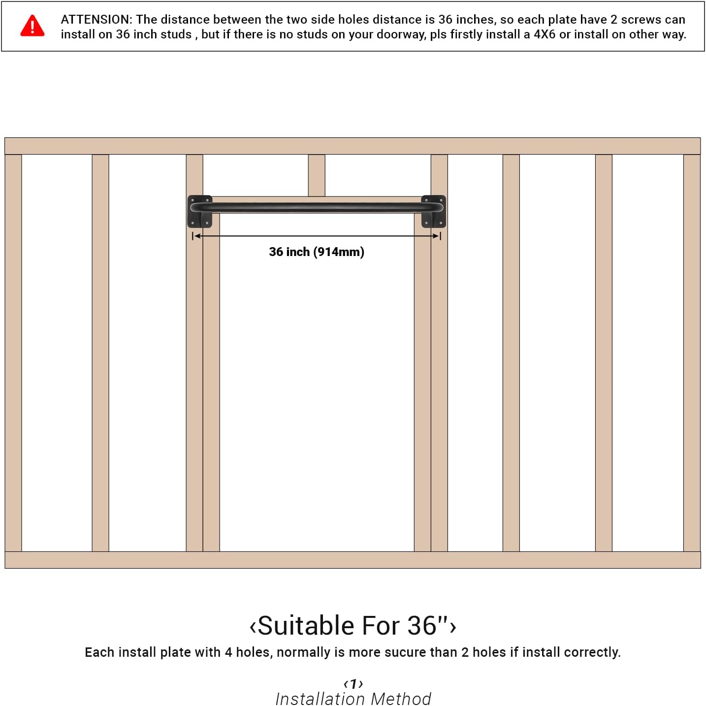 Wall Mounted Doorway Pull Up Bar, Heavy Duty Strength Training Pull-Up Bars for Doorframe, Support Beam or Joist Mount Thick Metal Sturdy Construction Support 500 lbs - Image 4