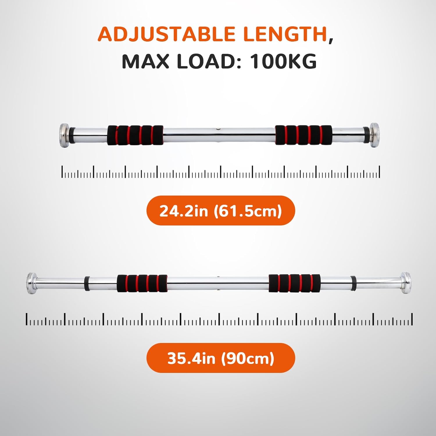 Pull Up Bar for Doorway 23.6in Adjustable Door Mounted Heavy Duty Steel Body Workout Chin Up for Home Exercise Fitness(Red) - Image 2