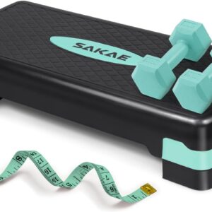 Adjustable Height Aerobic Stepper Set, Multiple Bundle Options with Dumbbells, Kettlebell, Waist Trimmer, Ankle Weights or Weighted Vest, Workout Exercise Step Platform w/Level Risers, 4 Colors