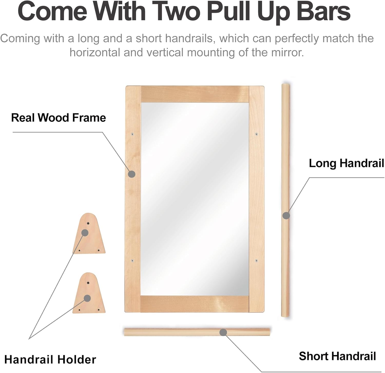 Baby Montessori Wooden Frame Non-Shatter Safety Mirror w/ 2 Pull Up Bars, Infant Coordination Small Mirror for 6-18 Months (Natural) - Image 5