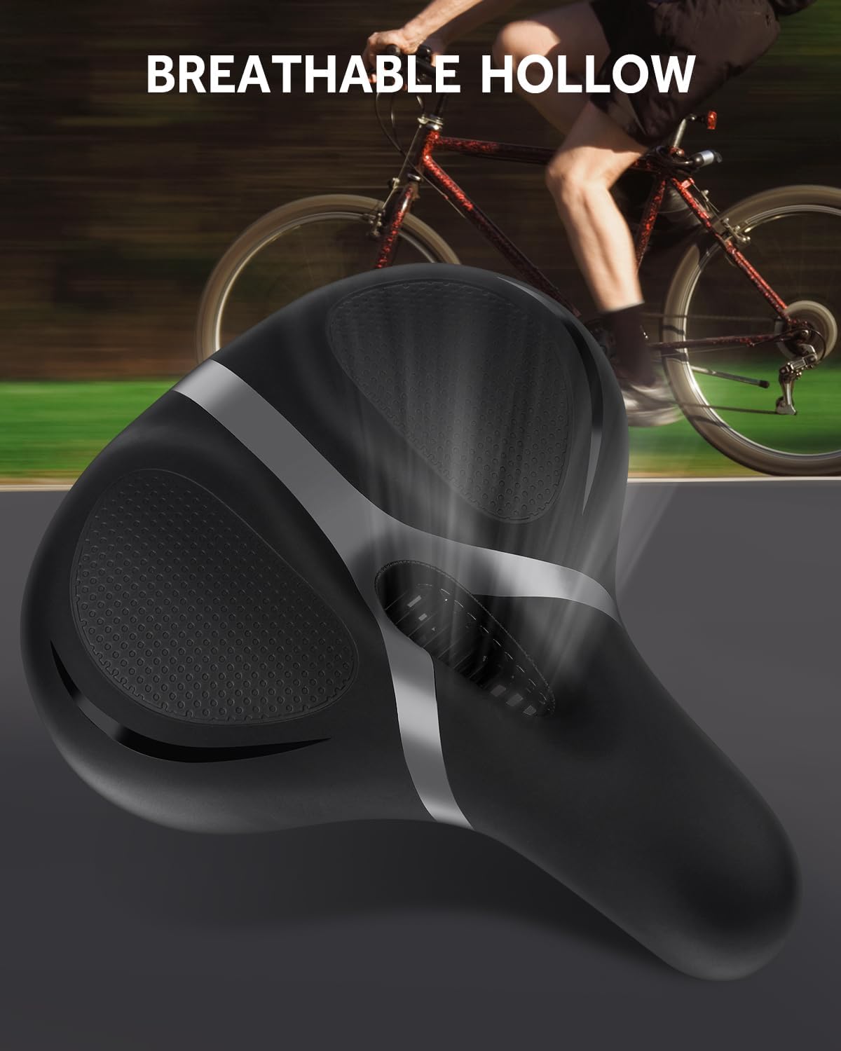 Bicycle Seat Replacement, Bike Seat for Men and Women, Comfort Wide Bike Saddle Memory Foam Padded Soft Bike Seat Cushion Compatible with Peloton, Mountain, City Bikes, Indoor Exercise Bikes - Image 2