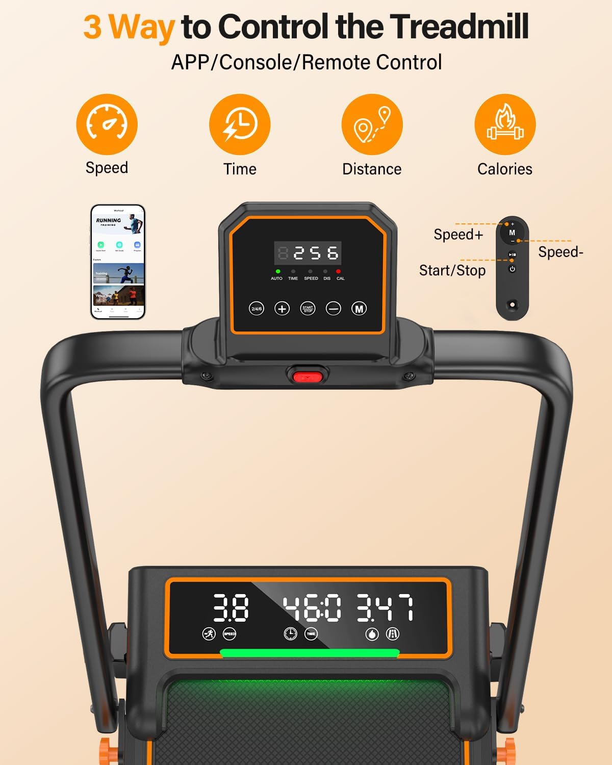 Treadmill Walking Pad with 10% Incline/Handle Bar/2 LED Display, 3.5HP Portable Treadmills for Home Small, Foldable Walking Pad Treadmill 350+lb Capacity, Smart App, 4 Adjustable Incline, RGB Light - Image 6