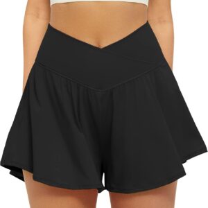FireSwan Crossover Athletic Shorts for Women 2 in 1 Flowy Running Shorts with Pockets Spandex Butterfly Workout Tennis Skorts