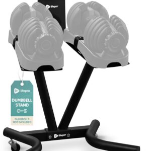 Lifepro Adjustable Dumbbell Stand with Wheels & Phone/Tablet Holder – Compatible with PowerFlow Plus, PowerUp Plus & Other Brands – Smart, Space-Saving Dumbbell Rack for Home Gym