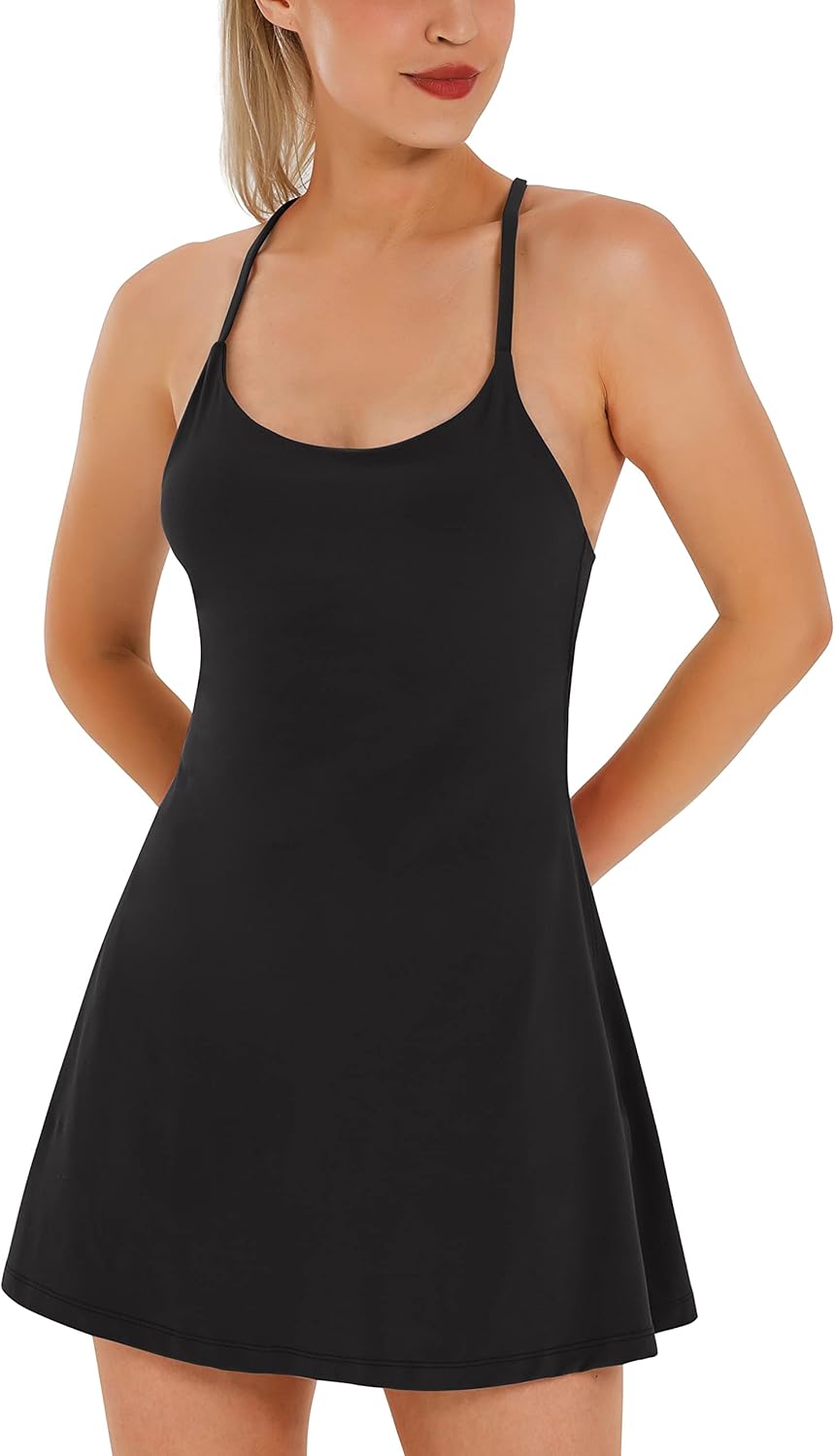 Womens Tennis Dress, Athletic Dress with Built-in Bra & Shorts Pockets Summer Dresses for Women Golf Outfits for Workout