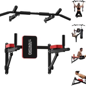 ONETWOFIT Wall Mounted Pull Up Bar, 2 in 1 Pull Up and Dip Bar Station Space Saving Multifunctional Wall Mount Chin Up Bar Indoor Outdoor Strength Training Home Gym Equipment