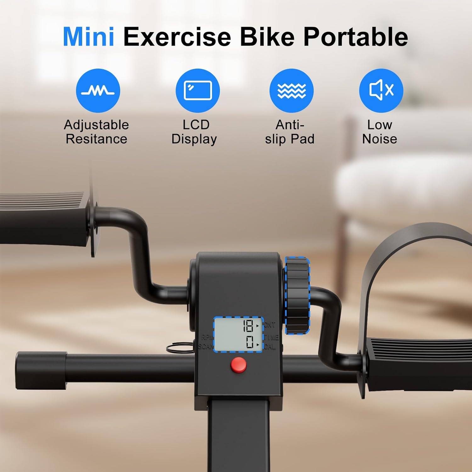 Pedal Exerciser Under Desk Bike, Mini Exercise Bike for Arm & Leg Workout, Portable Under Desk Cycle with Adjustable Resistance, Foot Exercise Machine with LCD Monitor & Calorie Tracker - Image 4