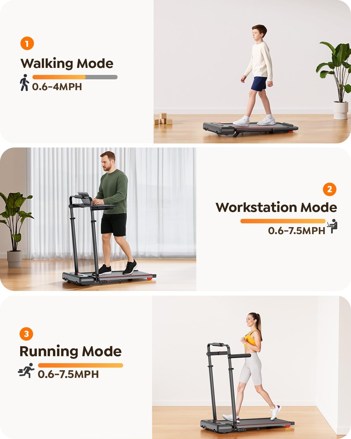 3 in 1 Under Desk Treadmill with Incline, Walking Pad with Removable Desk Workstation, Adjustable Height for Different Need, 300lbs Capacity, Foldable Compact for Home Small Office - Image 2