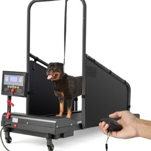 GYMAX Dog Treadmills for Small/Medium Dogs – 220 LBS Pet Runner with 65.5 FT Remote, Rotatable LCD Monitor, Adjustable Incline, 3 Countdown Modes & Wheels, Dog Running Machine for Indoor Exercise