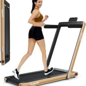 GYMAX Walking Pad, Dual LED Display 2 in 1 Under Desk Treadmill for Home with Remote & Smart App Control, 2.25HP Foldable Portable Treadmill Running Machine for Office Small Space