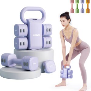 Lightweight Adjustable Dumbbell Kettlebell Set – 4 in 1 Free Weight Set with Kettlebell Grip Converter, Each 2.2 3.3 4.4 5.5lb Quick Change Weight Women Dumbbell Set for Small Spaces Home Gym