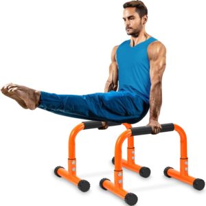 TABEKE Push Up Bar, 12″ High Parallettes Bars & Dip Bar With Full-Cover Foam Handles, No Wobbling Calisthenics Equipment For Handstand, L-Sit, Gymnastics, Strength Training Home Gym