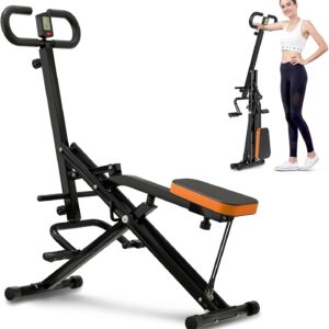 RIVANO Squat Machine, Ab Workout Equipment, 220lbs Loading Capacity Rowing Machines for Home Foldable with Adjustable Resistance Bands and Display, Exercise Trainer for Botty Butt Thighs