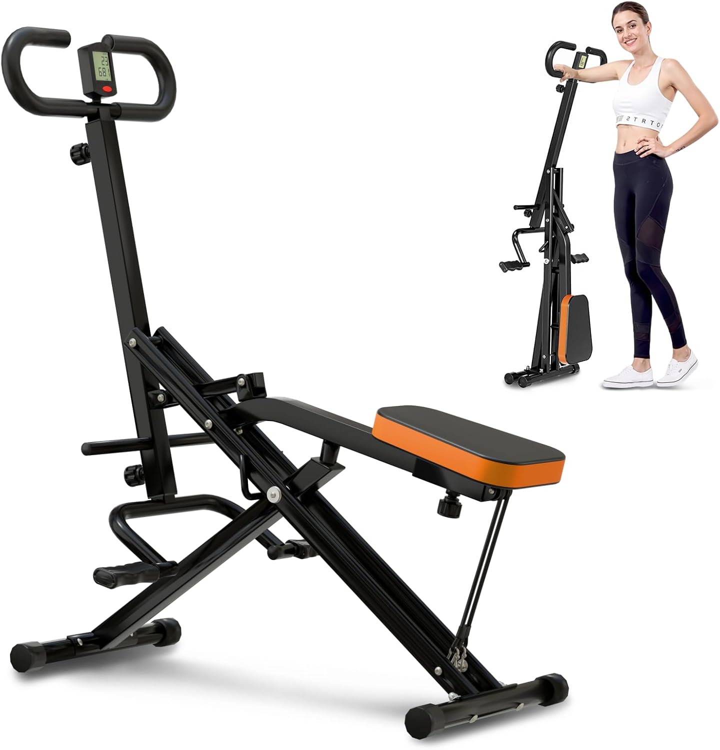 RIVANO Squat Machine, Ab Workout Equipment, 220lbs Loading Capacity Rowing Machines for Home Foldable with Adjustable Resistance Bands and Display, Exercise Trainer for Botty Butt Thighs