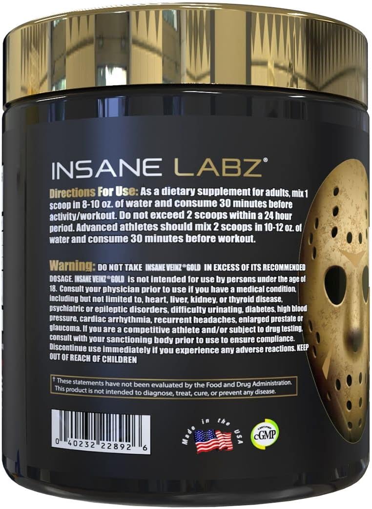 Insane Labz Insane Veinz Gold, Nitric Oxide Non Stimulant pre Workout Powder, Loaded with Hydromax, Nitrosigine, Increases Vascularity and Blood Flow, 30 Srvgs, Grape - Image 3