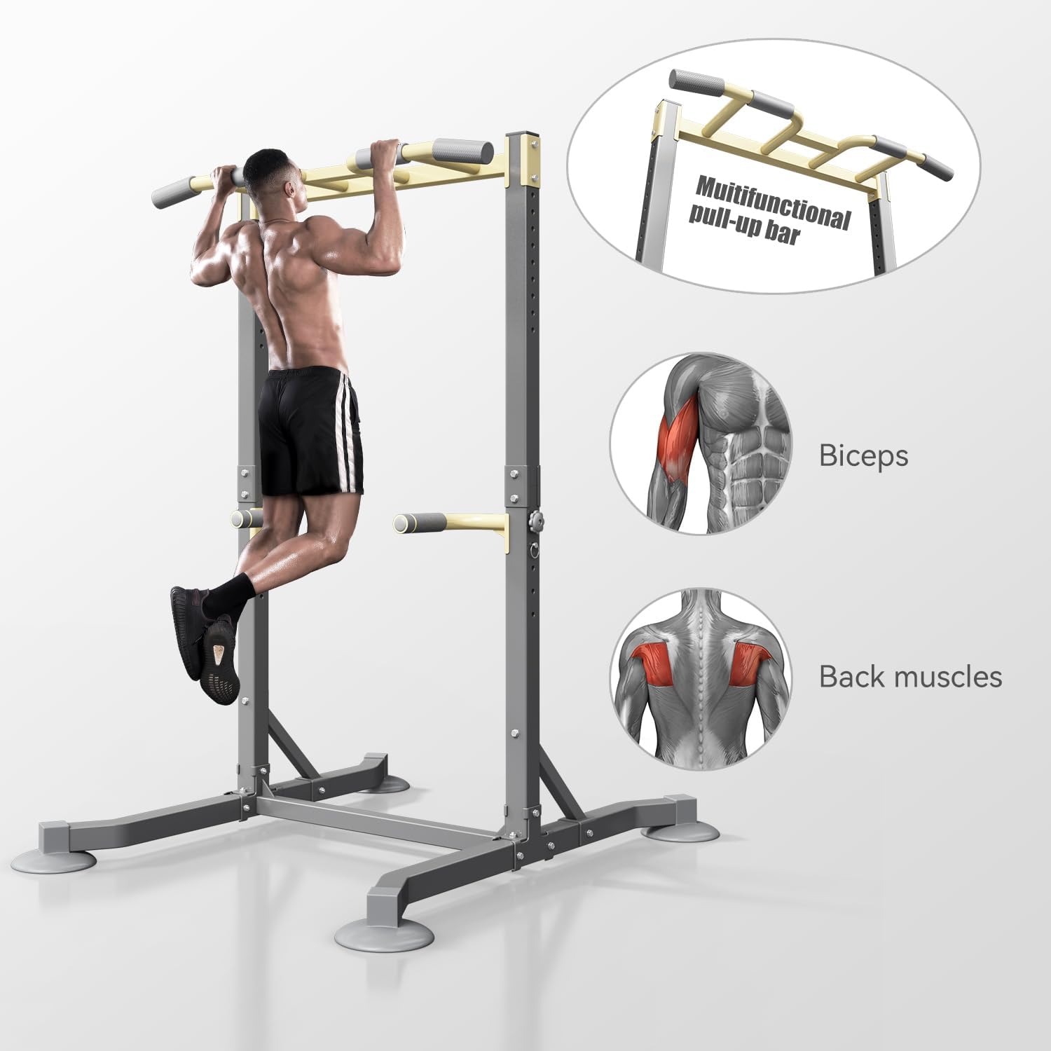 Multi-function Pull Up Station, Portable Workout Equipment with Pull Up Bar and Dip Station for Home Gym, Support 600lbs - Image 4