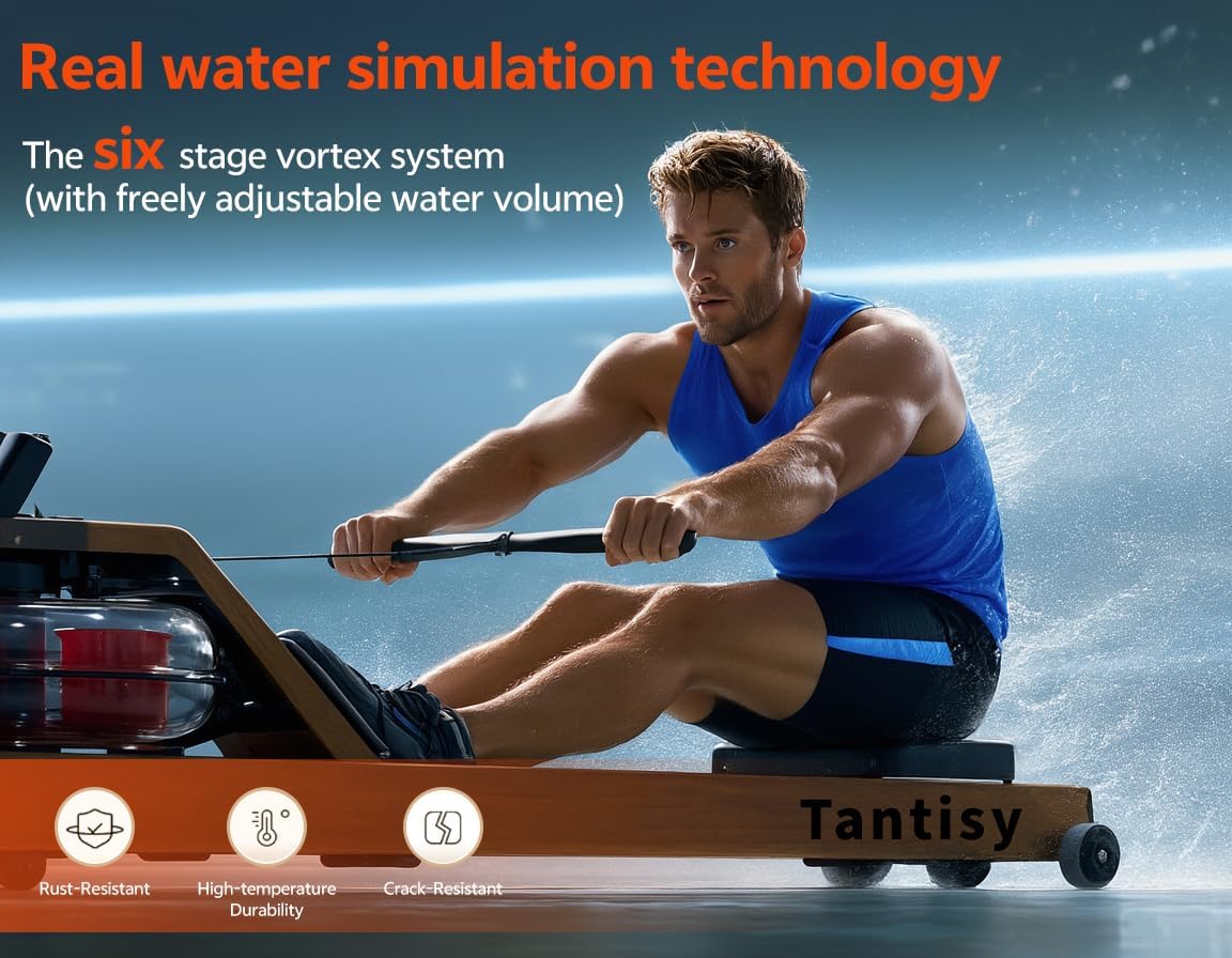 Foldable Rowing Machines for Home with Adjustable Large Water Tank & Comfortable Seat for Real Experience Immersive Water Rower, APP Link,Joint 0 Impact 330LBS Weight Capacity; - Image 9