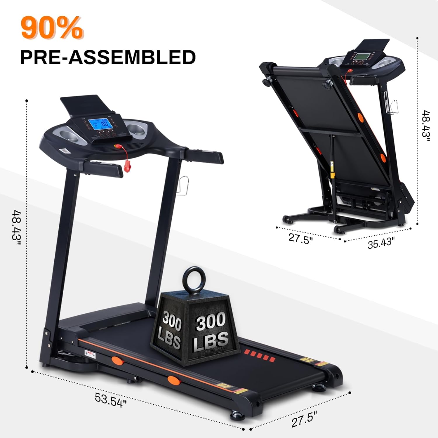 Treadmill with 15% Auto Incline, 3.0 HP Treadmills for Home with 18" Wide Running Belt, 0.5-10 MPH Speed, 300 LB Capacity, Shock Absorption, App Bluetooth - Image 2
