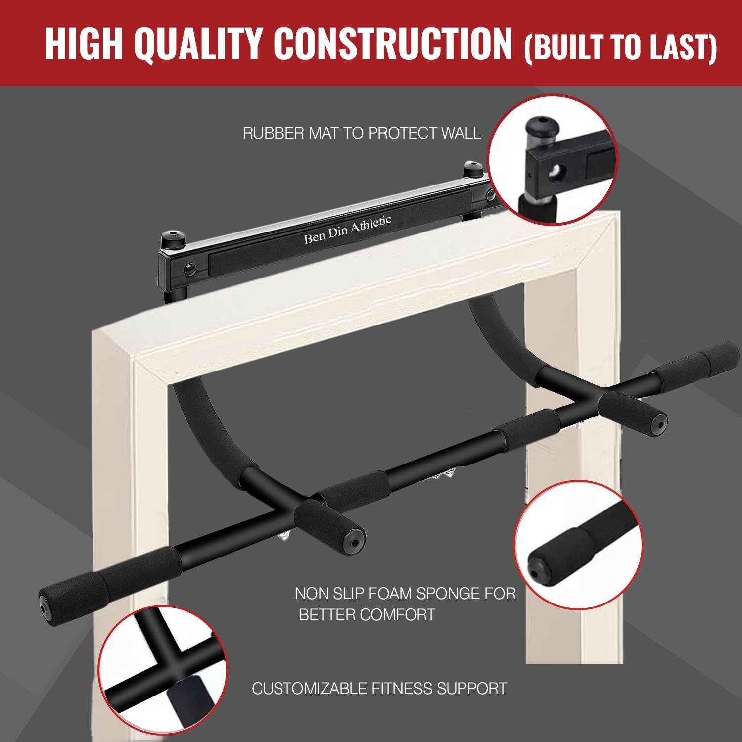 Ben Din Pull Up Bar for Doorway | Sturdy Steel Upper Body Fitness Workout Bar | Strength Training Pull-up Bar | Quick Installation Indoor Chin-Up Bar for Home Gym - Image 2