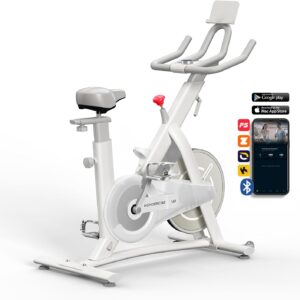WONDER CORE Indoor Cycling Exercise Bike, WONDERCISE Bike – 13.2LB Flywheel, 32-Level Resistance, Silent Belt Drive, Bluetooth Connectivity, Tablet Holder, Adjustable Seat/Handlebars (White)