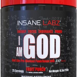 Insane Labz I am God Pre Workout, High Stim Pre Workout Powder Loaded with Creatine and DMAE Bitartrate Fueled by AMPiberry, Energy Focus Endurance Muscle Growth,25 Srvgs, Fruit Punch