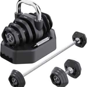 Tepemccu 4-in-1 Adjustable Kettlebell, 5.88-45lbs Kettlebells Weight Set, Adjustable Weight Kettlebell Used as Dumbbell, Barbell for Home Gym Full Body Workout