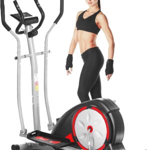 ANCHEER Elliptical Exercise Machine, Elliptical Training Machines with Pulse Rate Grips and LCD Monitor, Elliptical Machine for Home with 8 Resistance Levels Smooth Quiet Driven, Max 500Lbs Loading