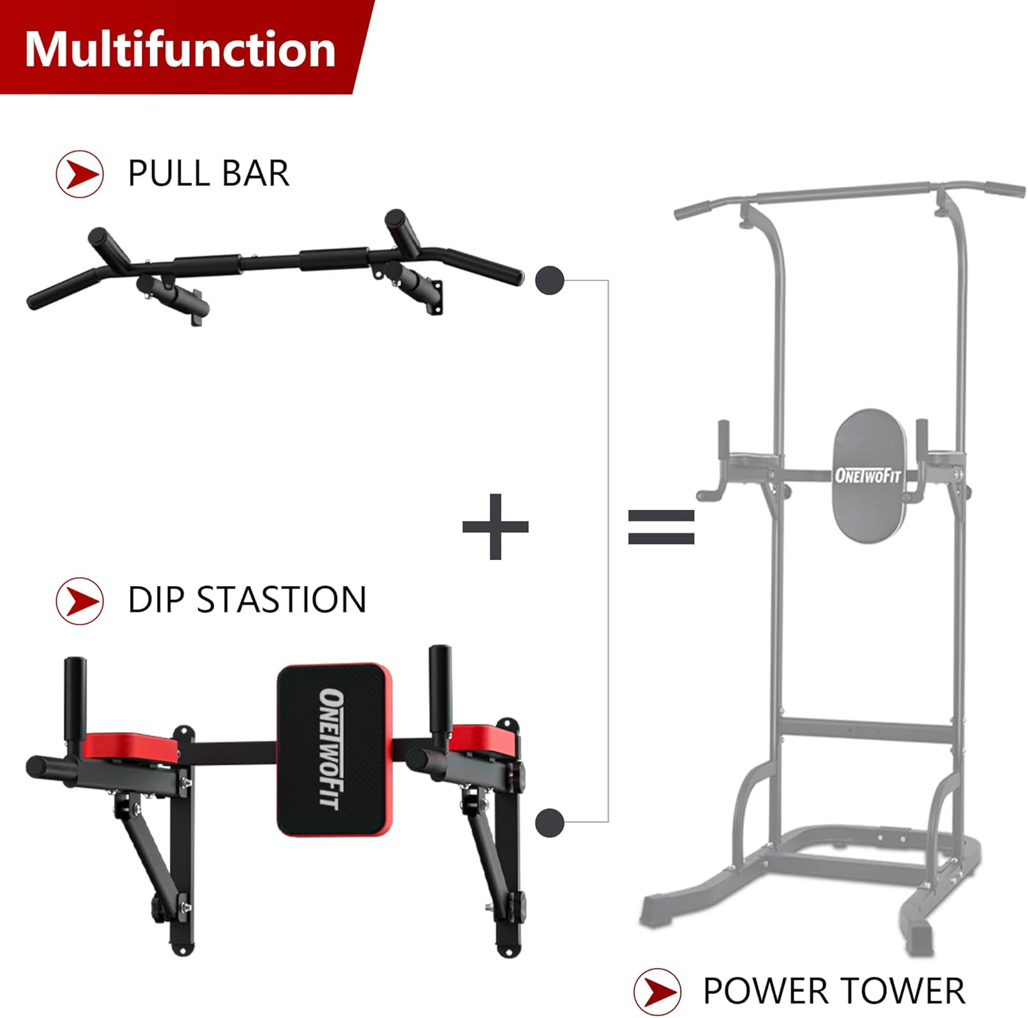 ONETWOFIT Wall Mounted Pull Up Bar, 2 in 1 Pull Up and Dip Bar Station Space Saving Multifunctional Wall Mount Chin Up Bar Indoor Outdoor Strength Training Home Gym Equipment - Image 7