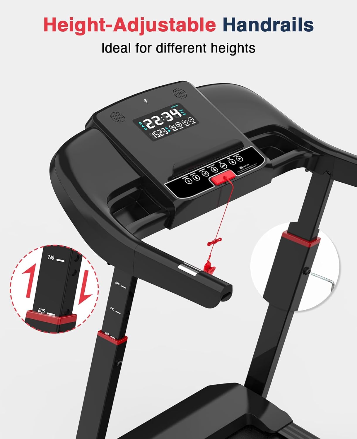Redliro Treadmill with 15% Auto Incline - 350 lbs Capacity Foldable Running 3.0HP Treadmill for Home - Adjustable Handrail Height - APP & Voice Control - Bluetooth Speaker (Black) - Image 3