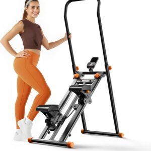 Stair Stepper for Home Gym Exercise Stairmaster for Full-Body Workout, Compact Folding Stair Climber with Extended Step Range, Adjustable Handlebar Pedal