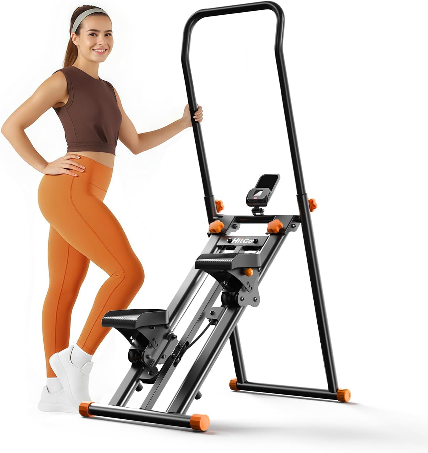 Stair Stepper for Home Gym Exercise Stairmaster for Full-Body Workout, Compact Folding Stair Climber with Extended Step Range, Adjustable Handlebar Pedal
