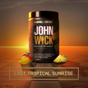 Jacked Factory X John Wick – Wick Mode Pre Workout Powder – Intense Energy, Battle-Ready Focus, Unstoppable Commitment, and Sheer Will – 40 Servings, Last Tropical Sunrise