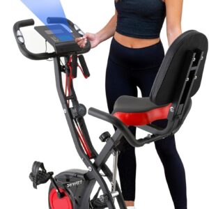 YYFITT 3-IN-1 Exercise Bike with Luminous Digits Display | Folding Stationary Bikes for Home Seniors | Compact Workout Bike with Fully Support Backrest – Wider Seat – 16 Level Magnetic Resistance