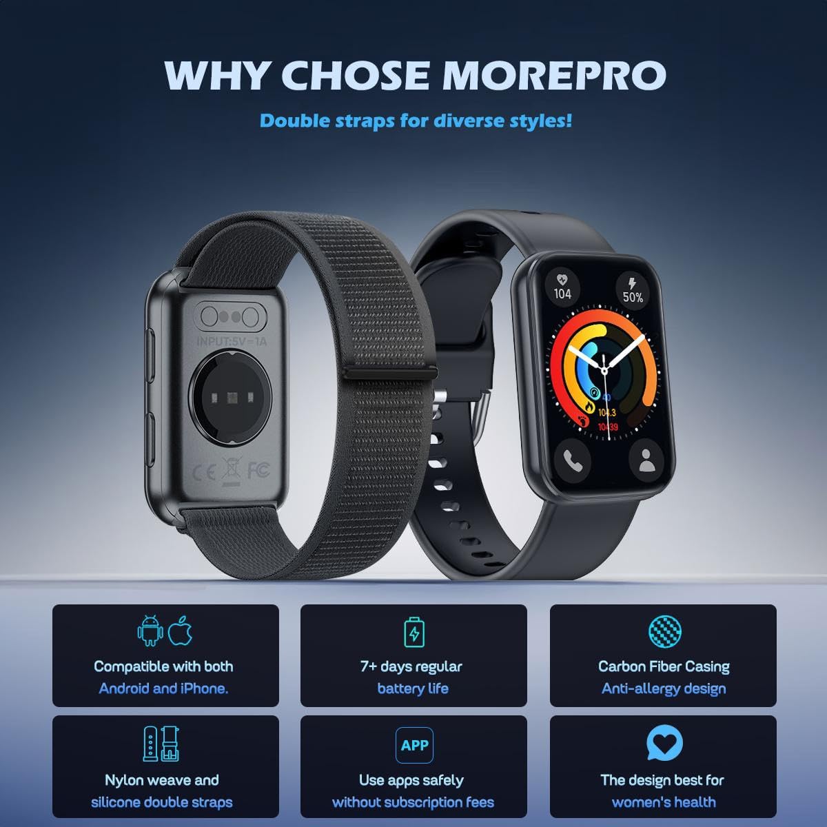 MorePro Health Fitness Tracker with Blood oxy-gen Monitor and 24/7 Heart Rate and Blood Pressure, Sleep Monitor, 120+ Sport Modes Waterproof Fitness Watch for Women Men Android iOS, Black - Image 8