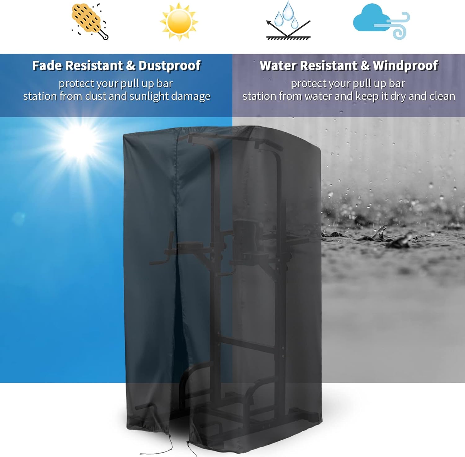 Protective Cover for Pull Up Bar Station, Waterproof& Dustproof Cover for Power Tower/Pull Up Dip Station-Indoor or Outdoor - 42"L x 40"W x 64"H - Image 5