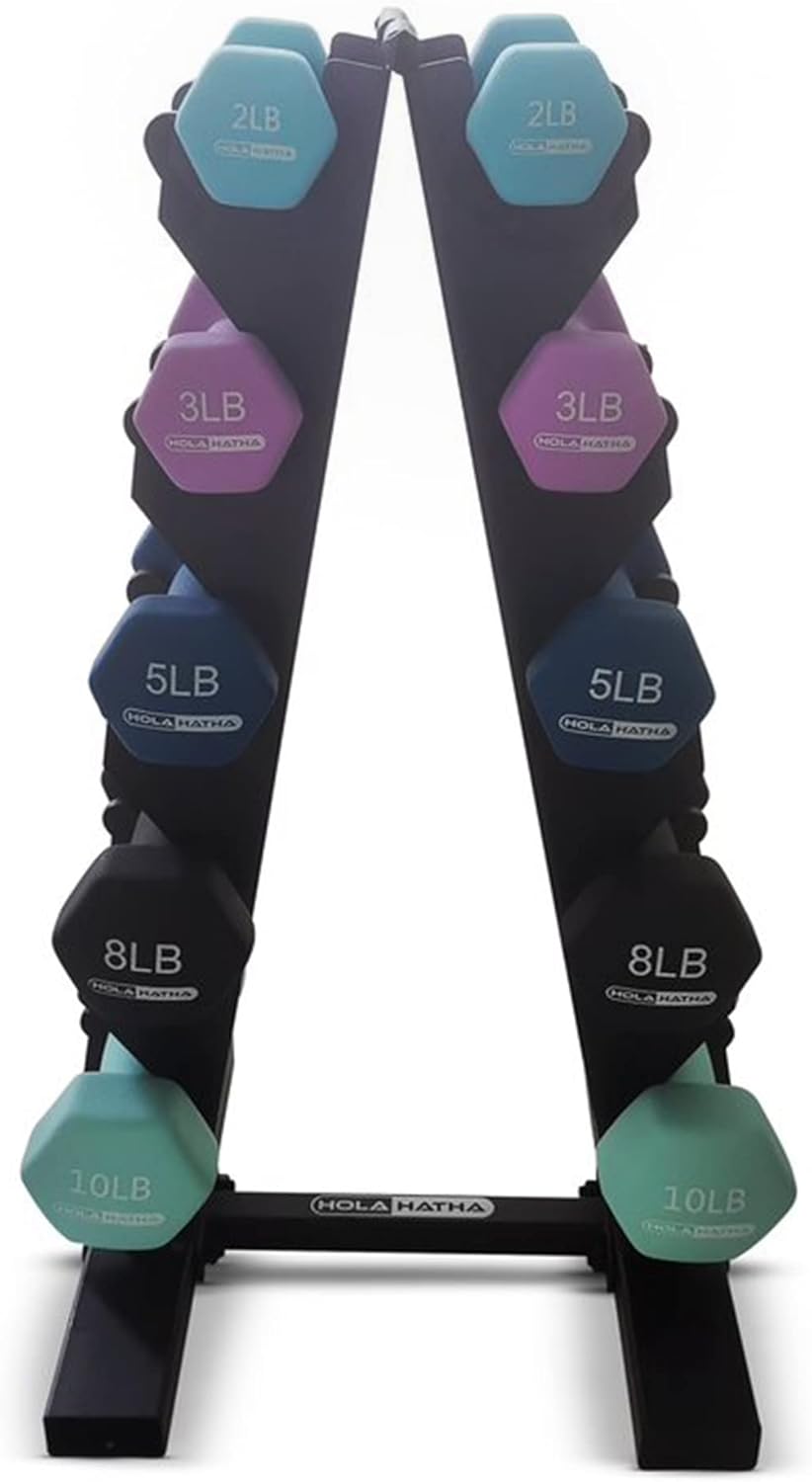 HolaHatha Neoprene Dumbbell Weights Set with Rack, Home Gym Equipment, 56 Lbs, Blues - Portable Weighted Exercise Dumbbells for Fitness, Training, and Lifting Workouts - Image 8