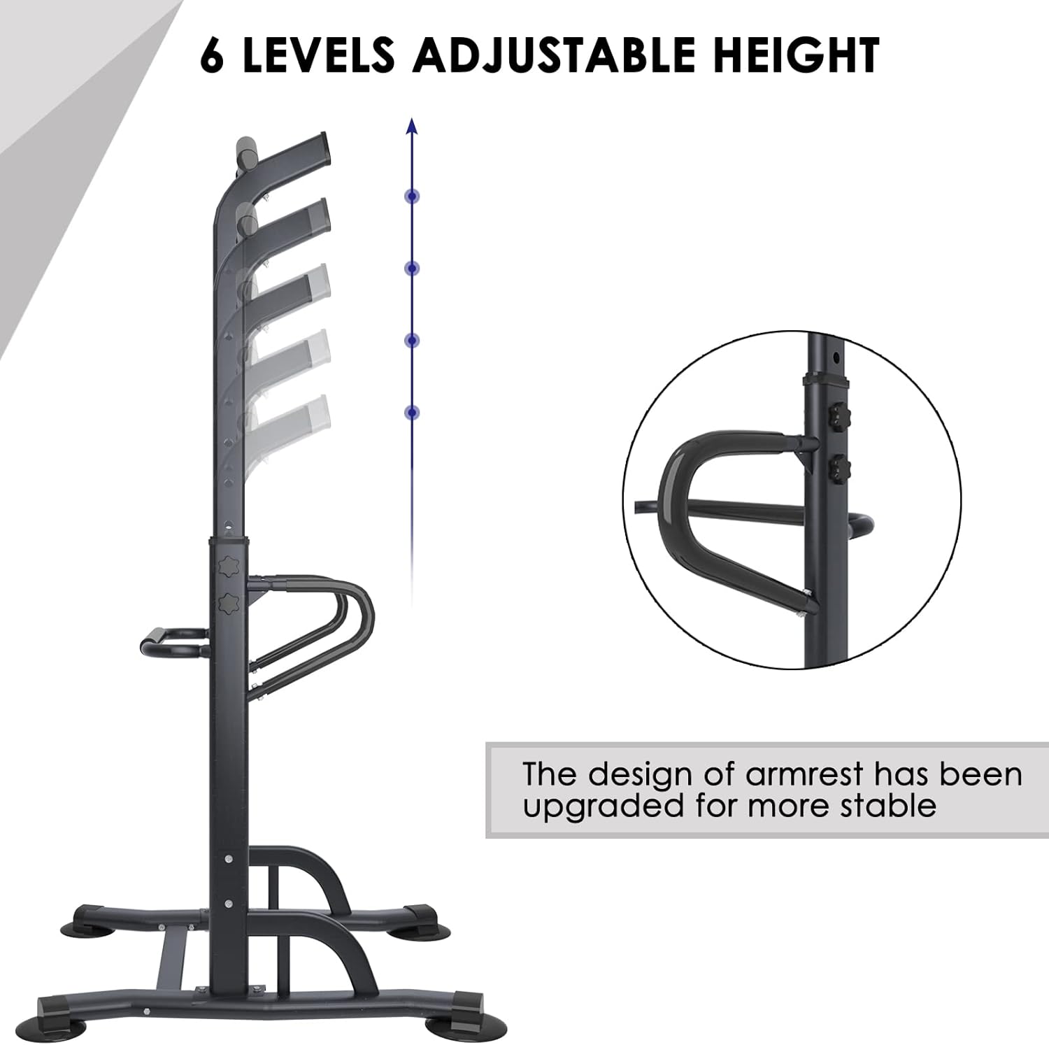 SogesHome Power Tower Pull Up Bar and Dip Stand,10 Adjustable Height Assistive Trainer Dip Station,Multi-Function Strength Training Fitness Workout Station for Home Gym Fitness Equipment (Black) - Image 5