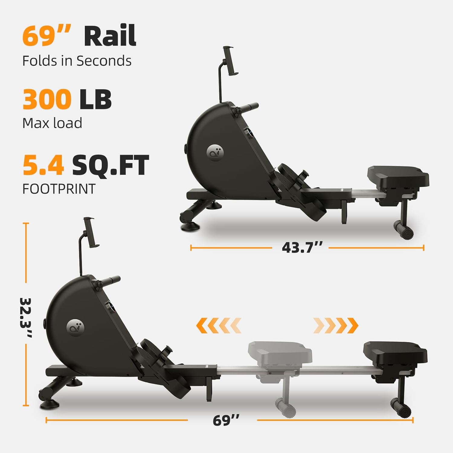 Rowing Machine for Home, Foldable Magnetic Rower with One-Touch Auto Fold, 16 Levels Resistance, Quiet Flywheel, Bluetooth Heart Rate, 300LB Capacity, Self-Powered, Easy Move & Space Saving - Image 2