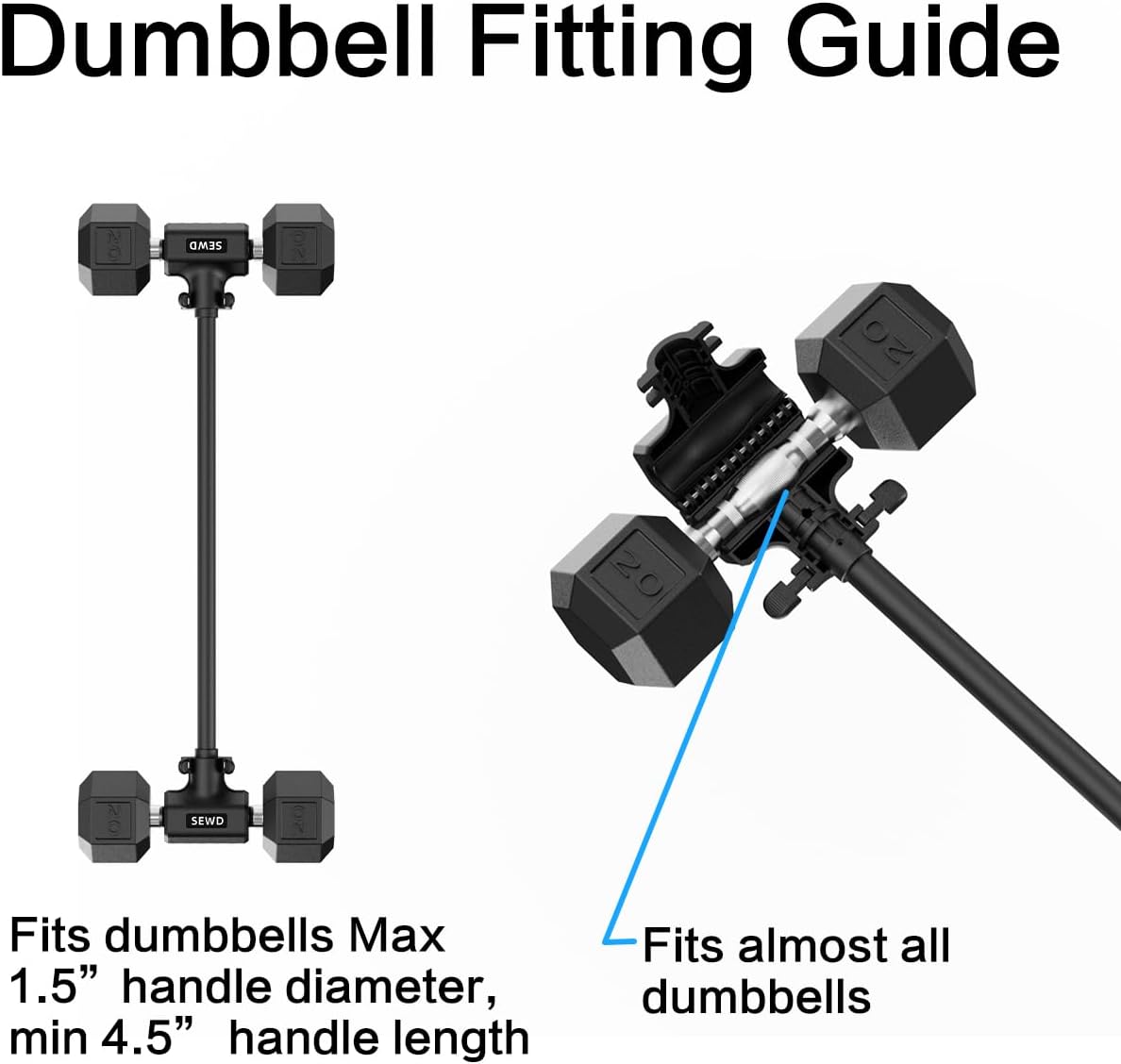Dumbbell Converter by SEWD – Turn Dumbbells into Barbell Set – Adjustable Weights & Up to 220LB Capacity Barbell for Home Gym Full Body Workouts. - Image 4