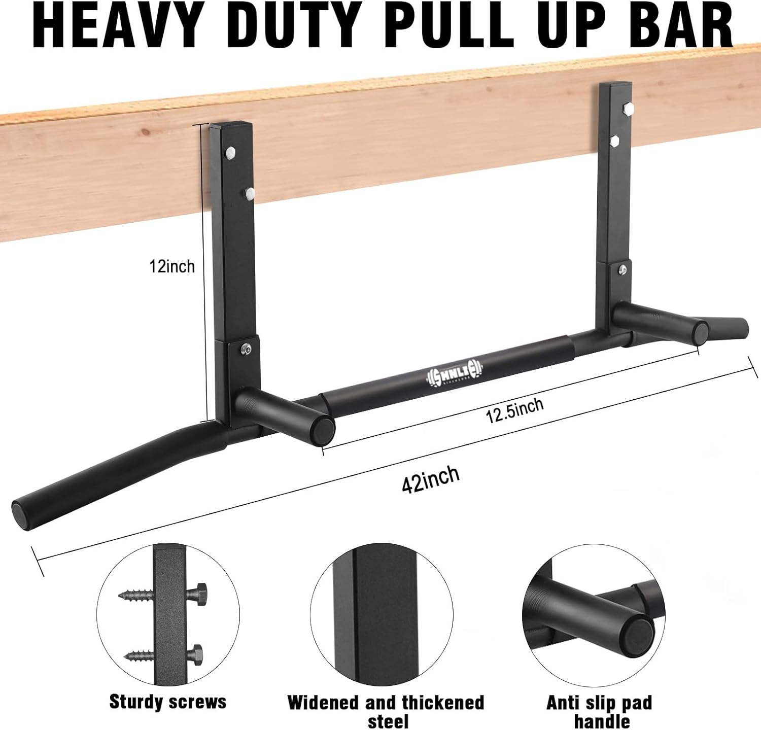 Joist Mounted Pull Up Bar, Ceiling Mount Chin Up Bar for Home Gym, Beam, Rafter, Easy installation, 42" Wide Bar - Image 5