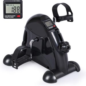 FEIERDUN Mini Exercise Bike, Under Desk Bike Pedal Exerciser Portable Foot Cycle Arm & Leg Peddler Machine with LCD Screen Displays