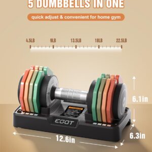 Adjustable Dumbbells Set/Single, 12.5LB/22.5LB/55LB 5 in 1 Free Adjustable Dumbbell Set with Anti-Slip Handle & Rainbow-colored Weight Plates for Home Gym, Weight Set for Women Men