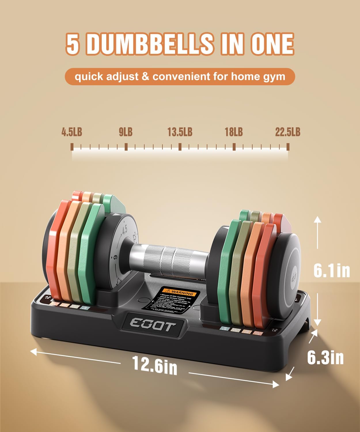 Adjustable Dumbbells Set/Single, 12.5LB/22.5LB/55LB 5 in 1 Free Adjustable Dumbbell Set with Anti-Slip Handle & Rainbow-colored Weight Plates for Home Gym, Weight Set for Women Men - Image 2
