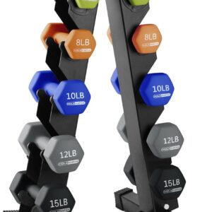 HolaHatha Neoprene Dumbbell Weights Set with Rack, Home Gym Equipment, 106 Lbs, Multicolor – Portable Weighted Exercise Dumbbells for Fitness, Training, and Lifting Workouts