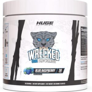 Wrecked Core – All-in-One Pre-Workout Supplement for Men & Women, Increase Energy, Focus & Pumps with L-Citrulline, Beta-Alanine, L-Tyrosine & More (30 Servings) – Blue Raspberry