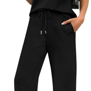 WIHOLL 2 Piece Sets for Women Summer Lounge Set Wide Leg Pants Matching Set Vacation Travel Outfits Beach Clothing