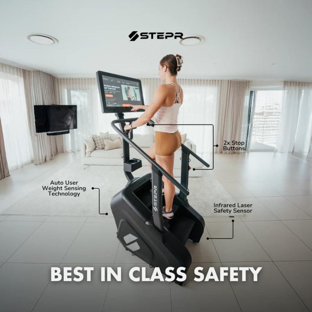 STEPR+ Stair Master with 27" Touchscreen, Commercial Grade Stairmaster Machine for Home, 140 Steps/Min, Bluetooth & WiFi Stepper Machine, Resistance Band Attachments, Mobile App, 375 lb Capacity - Image 7
