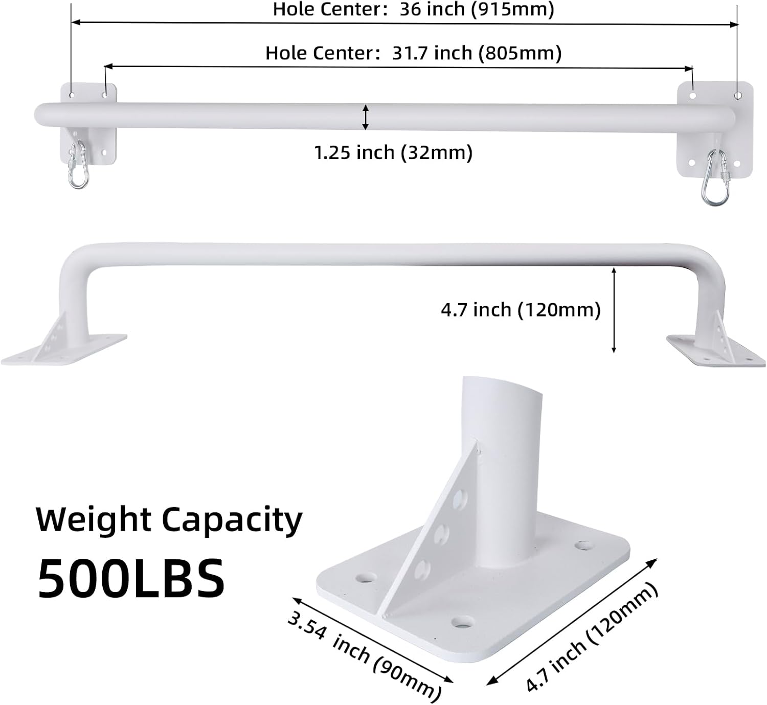 Wall Mounted Doorway Pull Up Bar, Heavy Duty Strength Training Pull-Up Bars for Doorframe, Support Beam or Joist Mount Thick Metal Sturdy Construction Support 500 lbs - Image 2
