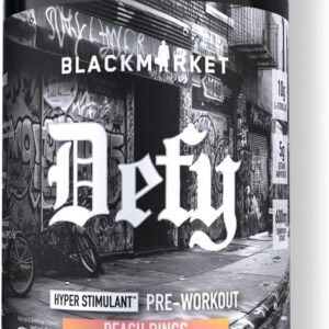 BLACKMARKET DEFY – High-Stimulant Pre-Workout Powder | 450mg Caffeine, Eria Jarensis, Dendrobium, L-Citrulline | Peach Rings Flavor | Intense Energy, Pump & Focus | 40/20 Servings